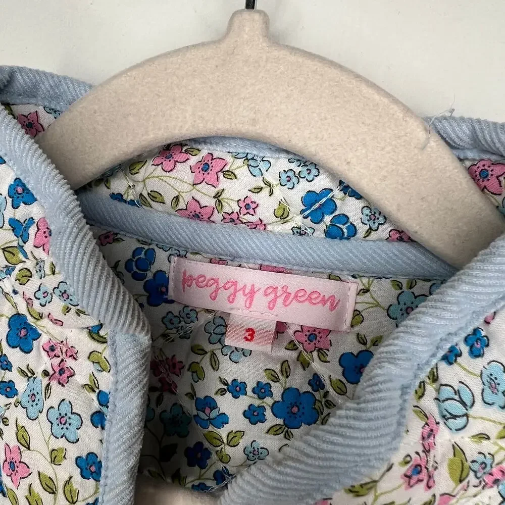 Peggy Green Quilted Floral Vest Girls Size 3
